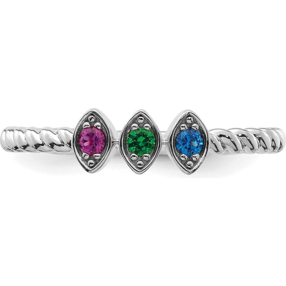 14K White Gold 3-Birthstone Mother's Ring with Marquise Settings in Sapphire, Emerald, and Ruby - Customizable for Personalized Touch by Oro Pregiato