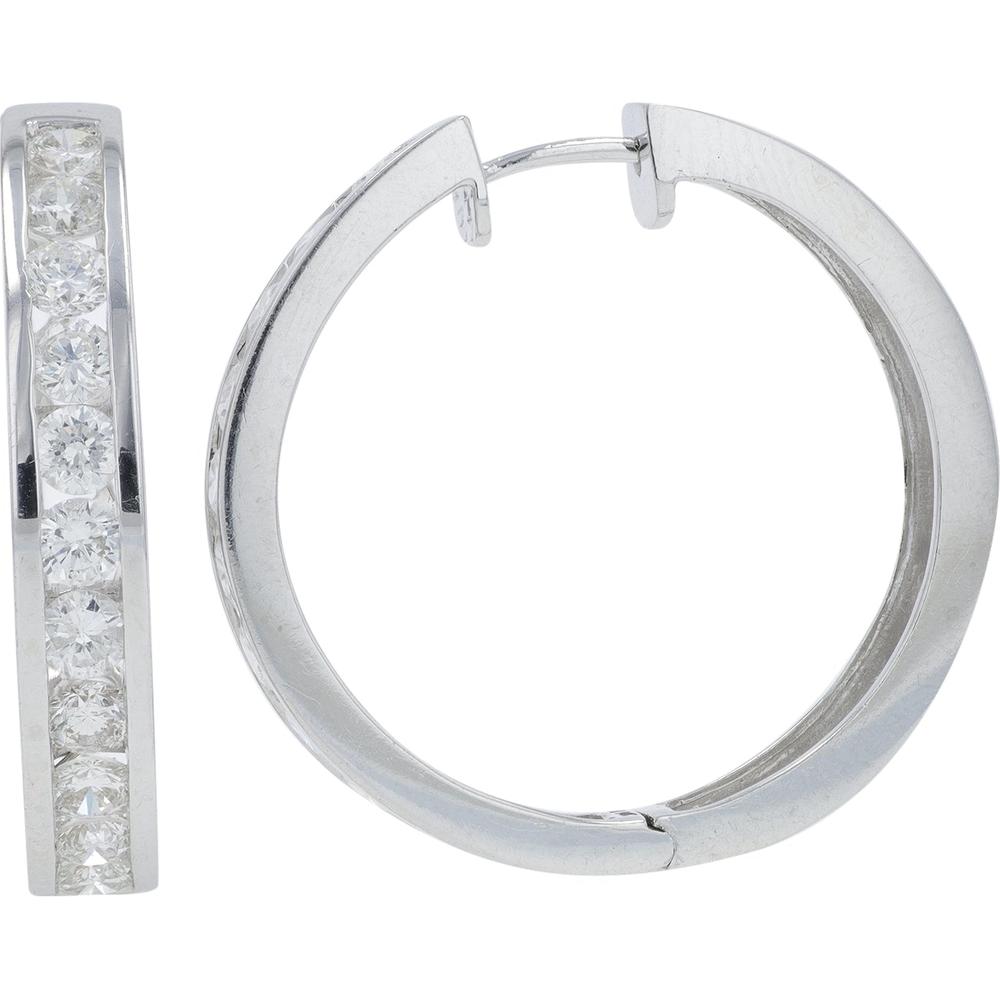 14K White Gold 3 Carat Diamond Hoop Earrings - Total Diamond Weight 3.00ct