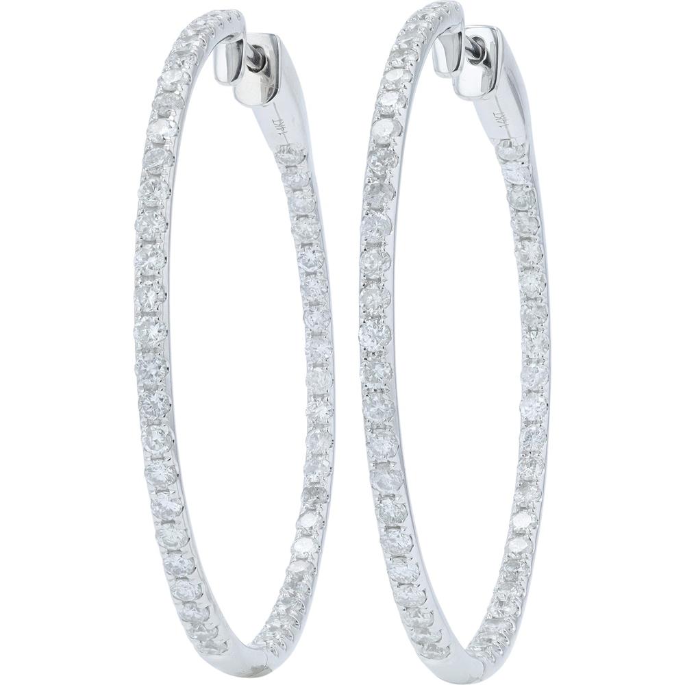 14K White Gold 3 Carat Diamond Inside-Out Hoop Earrings - 1.5 Carat Total Diamond Weight per Earring