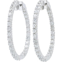 14K White Gold 3 Carat Diamond Inside - Out Hoop Earrings - 3.00 Carat Total Diamond Weight