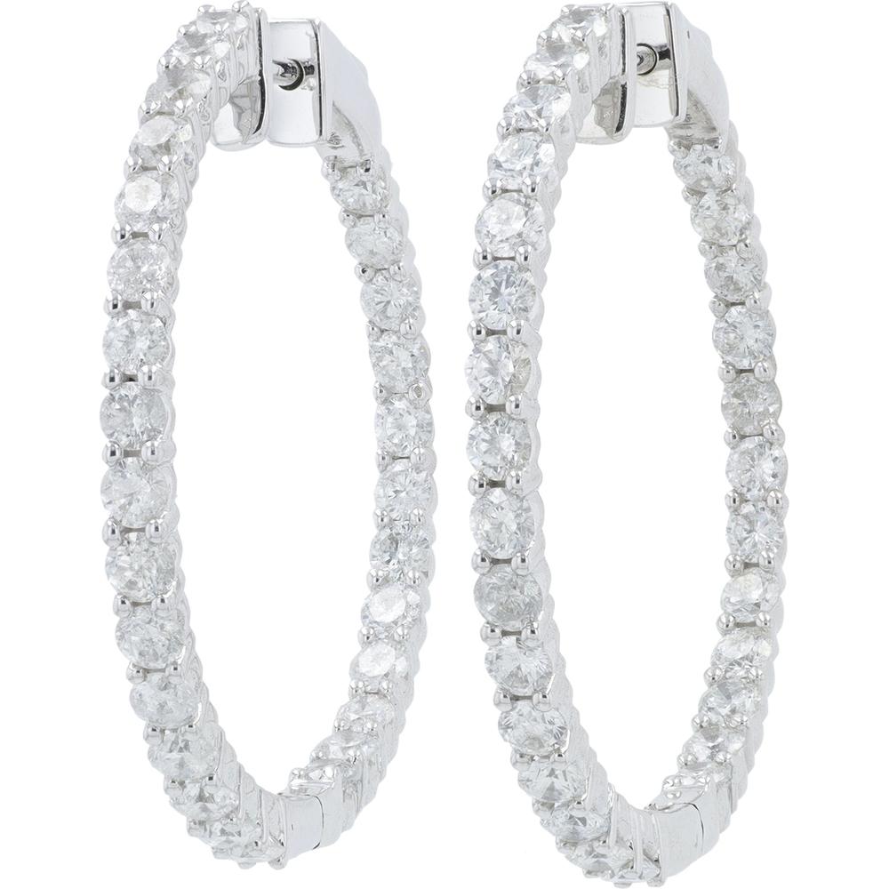 14K White Gold 3 Carat Diamond Inside - Out Hoop Earrings - 3.00 Carat Total Diamond Weight