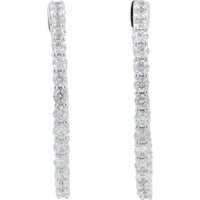 14K White Gold 3 Carat Diamond Inside - Out Hoop Earrings - 3.00 Carat Total Diamond Weight