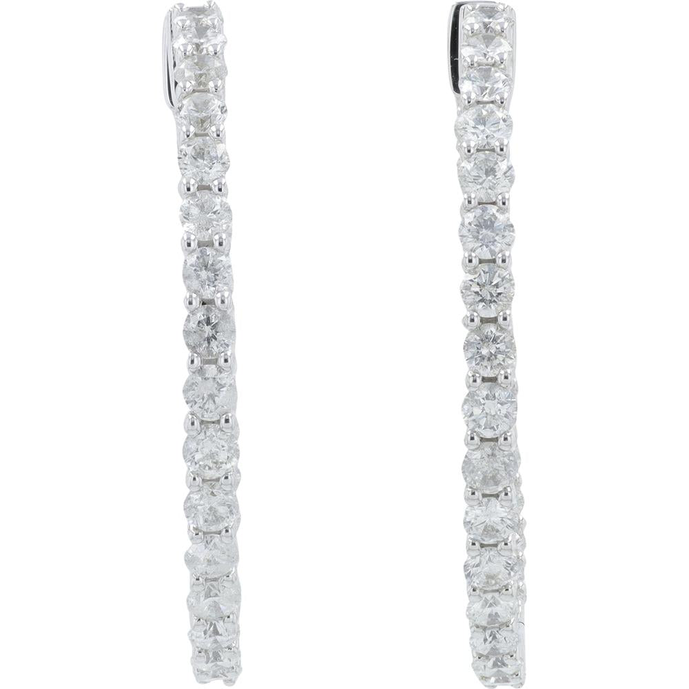 14K White Gold 3 Carat Diamond Inside - Out Hoop Earrings - 3.00 Carat Total Diamond Weight