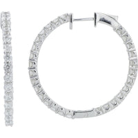 14K White Gold 3 Carat Diamond Inside - Out Hoop Earrings - 3.00 Carat Total Diamond Weight