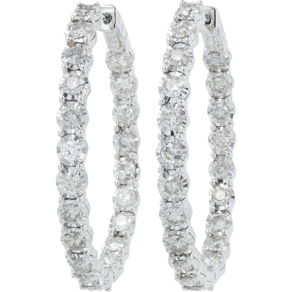 14K White Gold 3 Carat Inside-Out Hoop Earrings with Diamond Accents - 1.5 Carat Diamond Weight per Earring