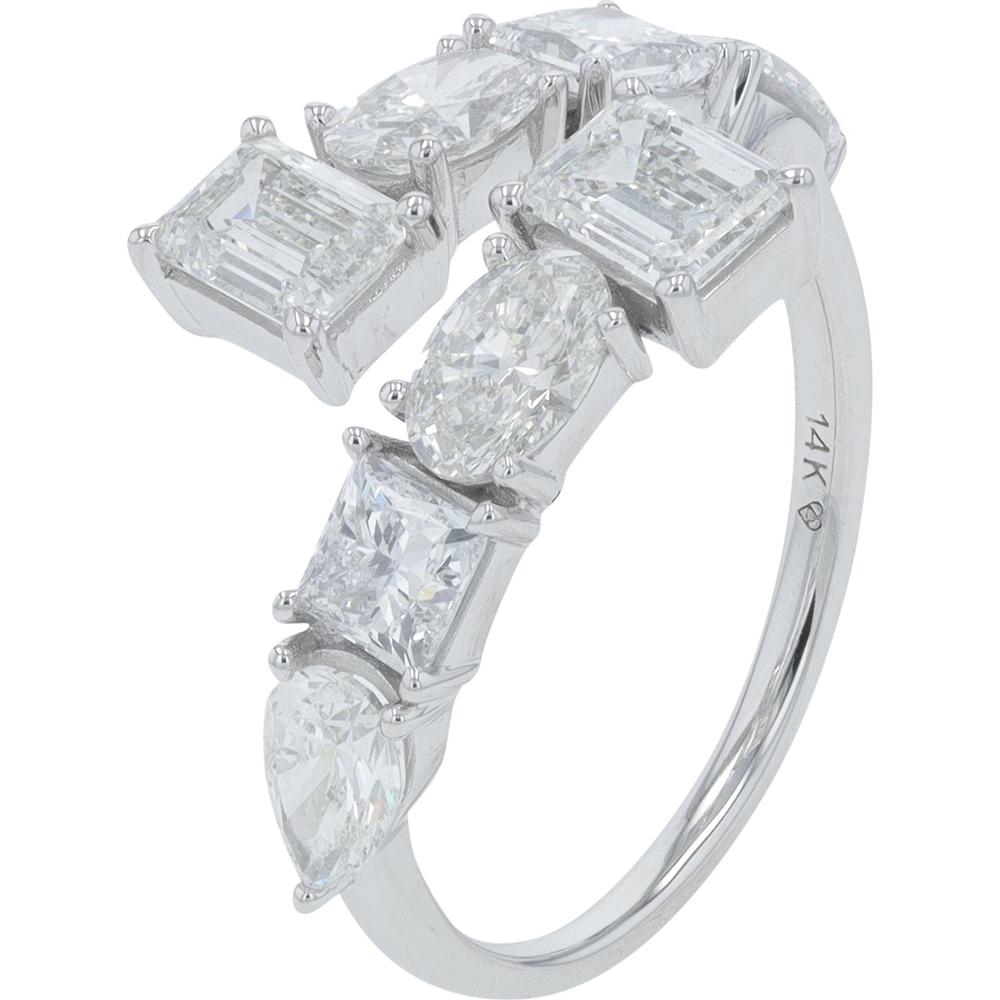 14K White Gold 3 Carat Lab Grown Diamond Bypass Ring with Mixed Cut Diamonds