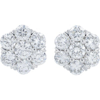 14K White Gold 3 Carat Lab Grown Diamond Cluster Stud Earrings - 3.00 Carat Total Diamond Weight
