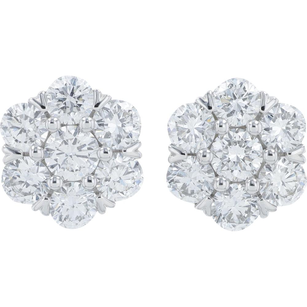 14K White Gold 3 Carat Lab Grown Diamond Cluster Stud Earrings - 3.00 Carat Total Diamond Weight