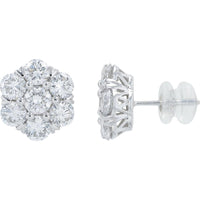 14K White Gold 3 Carat Lab Grown Diamond Cluster Stud Earrings - 3.00 Carat Total Diamond Weight