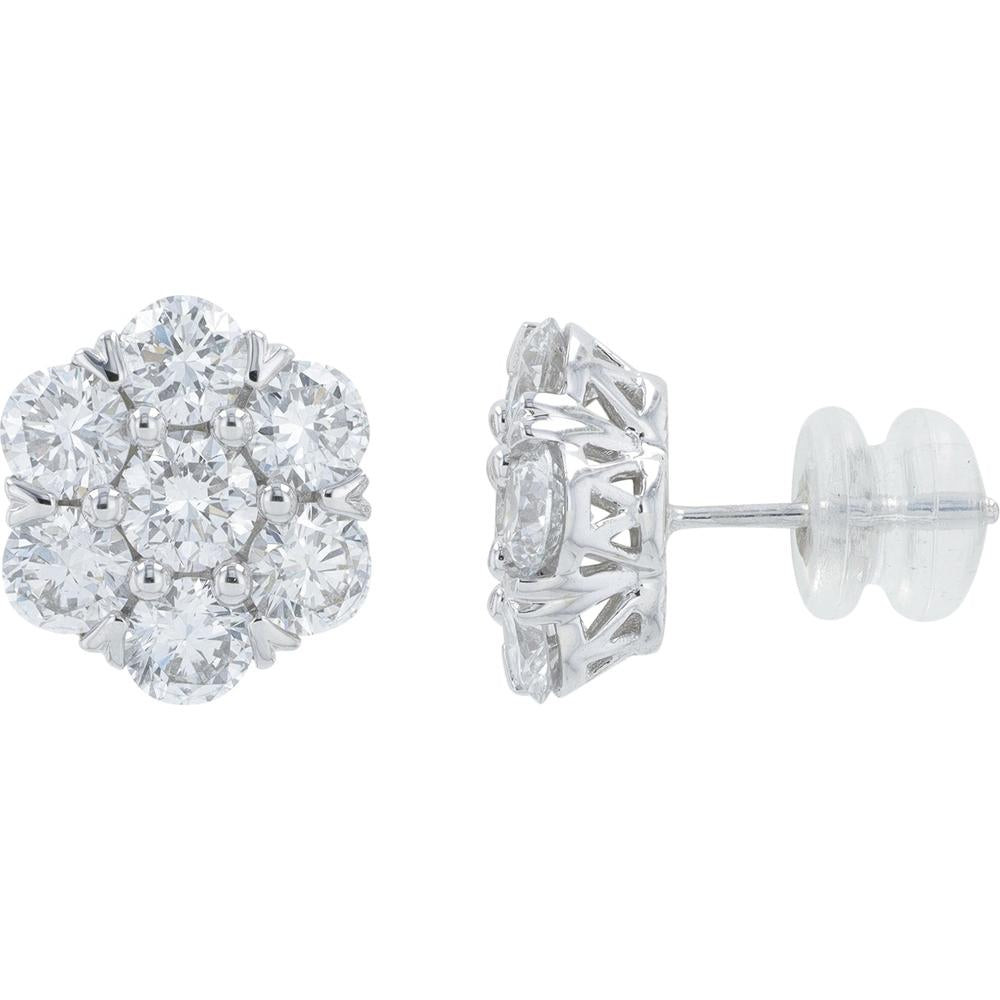 14K White Gold 3 Carat Lab Grown Diamond Cluster Stud Earrings - 3.00 Carat Total Diamond Weight