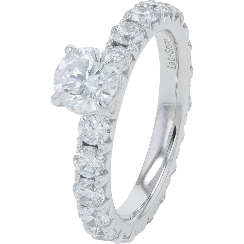 14K White Gold 3 Carat Lab Grown Diamond Engagement Ring with Prong Set Round Diamonds