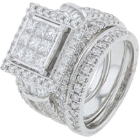 14K White Gold 3 Carat Princess Cut Diamond Bridal Set with Halo and Milgrain Details