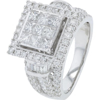 14K White Gold 3 Carat Princess Cut Diamond Bridal Set with Halo and Milgrain Details