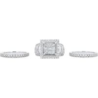 14K White Gold 3 Carat Princess Cut Diamond Bridal Set with Halo and Milgrain Details