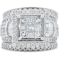14K White Gold 3 Carat Princess Cut Diamond Bridal Set with Halo and Milgrain Details