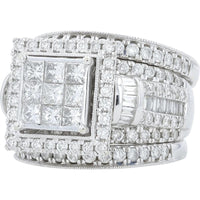 14K White Gold 3 Carat Princess Cut Diamond Bridal Set with Halo and Milgrain Details
