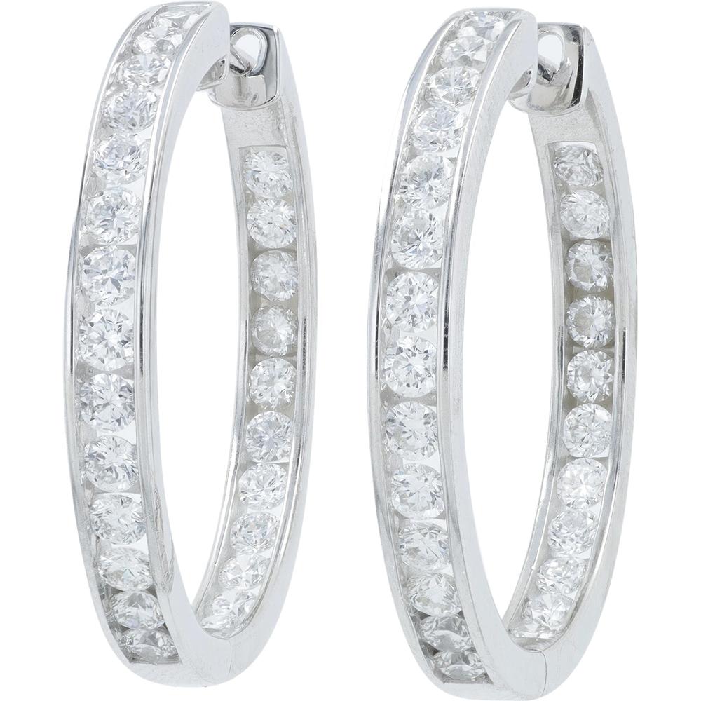 14K White Gold 3 Carat Total Weight Lab Grown Diamond Inside-Out Chanel Set Hoop Earrings