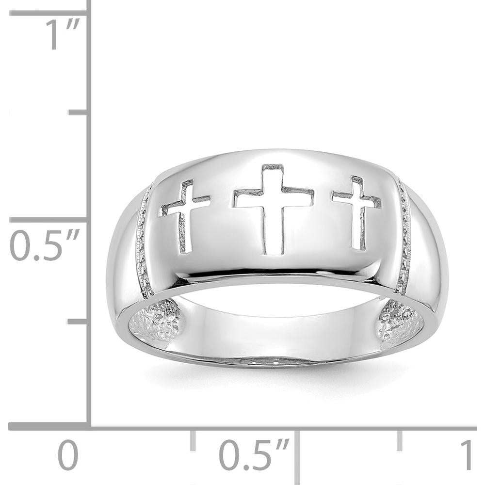14K White Gold 3 Cross Cut-out Ring with Rhodium Plating by Oro Pregiato