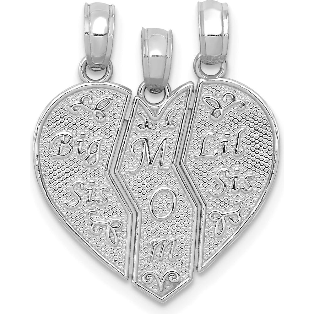 14K White Gold 3-Piece Break-apart Big Sis-Mom-Lil Sis Charm with Polished & Brushed Finish by Oro Pregiato