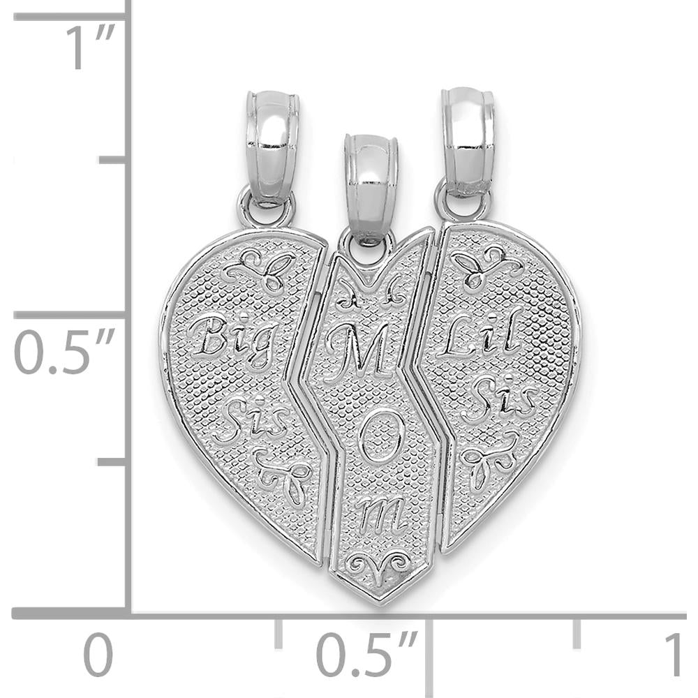 14K White Gold 3-Piece Break-apart Big Sis-Mom-Lil Sis Charm with Polished & Brushed Finish by Oro Pregiato