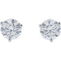 14K White Gold 3-Prong Martini Set Round Lab Grown Diamond Stud Earrings - 2.50 Carat Total Diamond Weight, F Color, VS2 Clarity