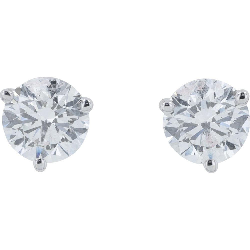 14K White Gold 3-Prong Martini Set Round Lab Grown Diamond Stud Earrings - 2.50 Carat Total Diamond Weight, F Color, VS2 Clarity
