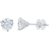 14K White Gold 3-Prong Martini Set Round Lab Grown Diamond Stud Earrings - 2.50 Carat Total Diamond Weight, F Color, VS2 Clarity
