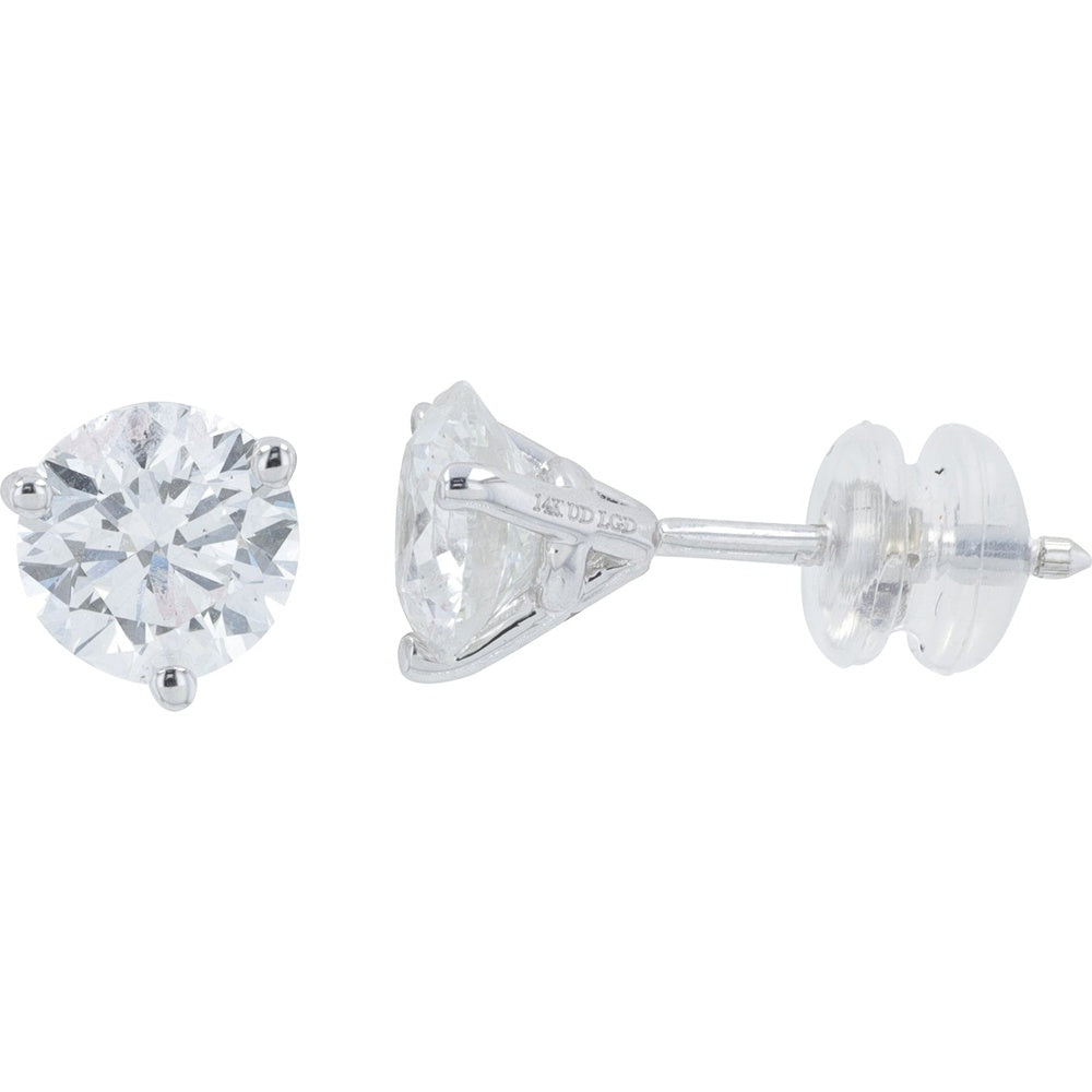 14K White Gold 3-Prong Martini Set Round Lab Grown Diamond Stud Earrings - 2.50 Carat Total Diamond Weight, F Color, VS2 Clarity