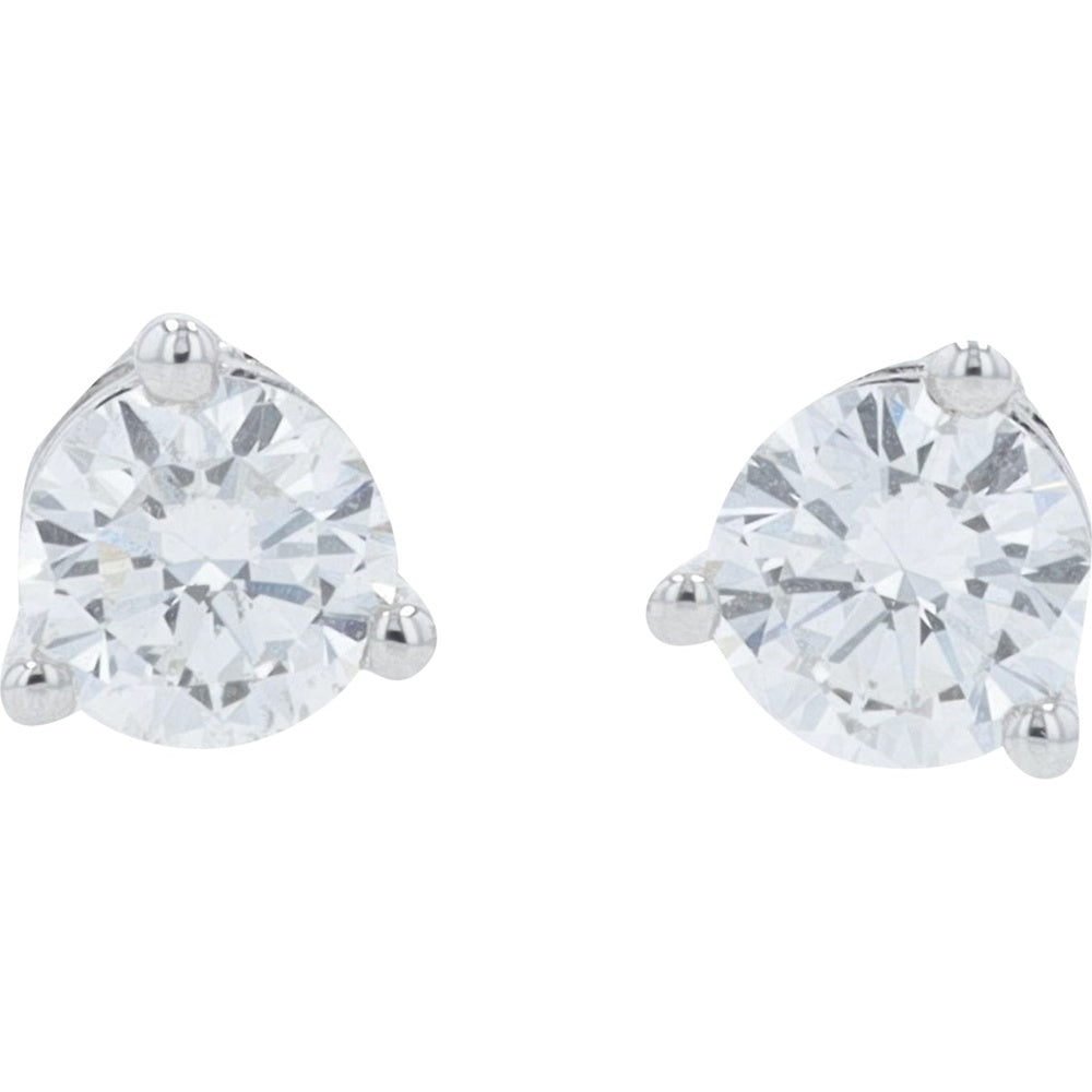 14K White Gold 3-Prong Set Round Lab Grown Diamond Stud Earrings - 0.58 Carat Total Diamond Weight