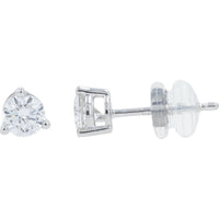 14K White Gold 3-Prong Set Round Lab Grown Diamond Stud Earrings - 0.58 Carat Total Diamond Weight