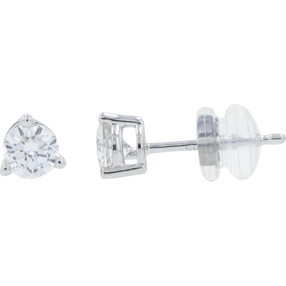 14K White Gold 3-Prong Set Round Lab Grown Diamond Stud Earrings - 0.58 Carat Total Diamond Weight