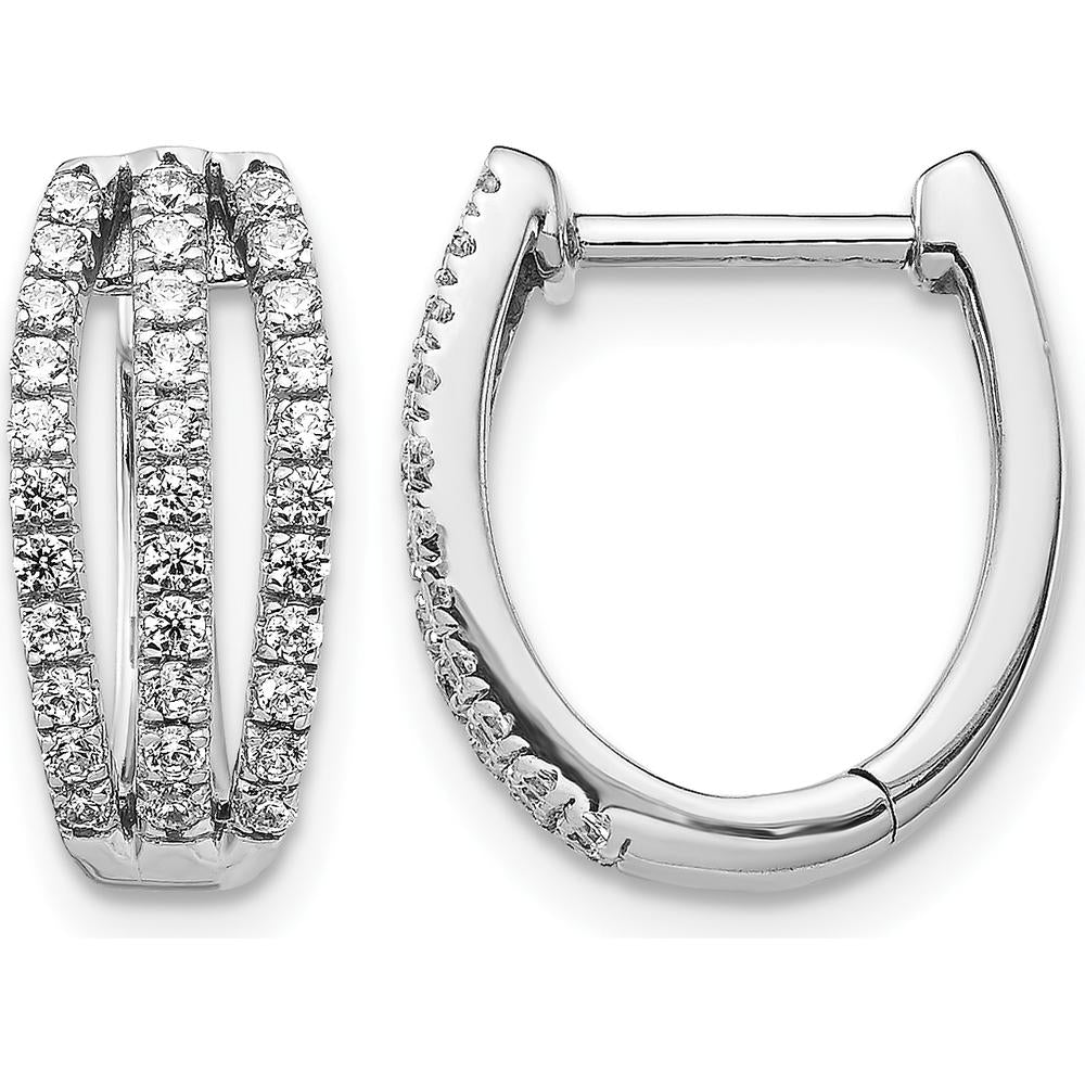 14K White Gold 3-Row Diamond Hinged Hoop Earrings - 0.008 Carat Total Diamond Weight by Monteluci Fine Jewelry