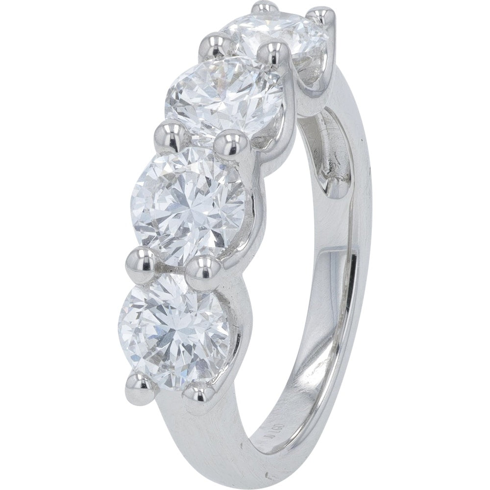 14K White Gold 3 Stone Band with Round Lab Grown Diamonds - 3.00 Carat Total Diamond Weight