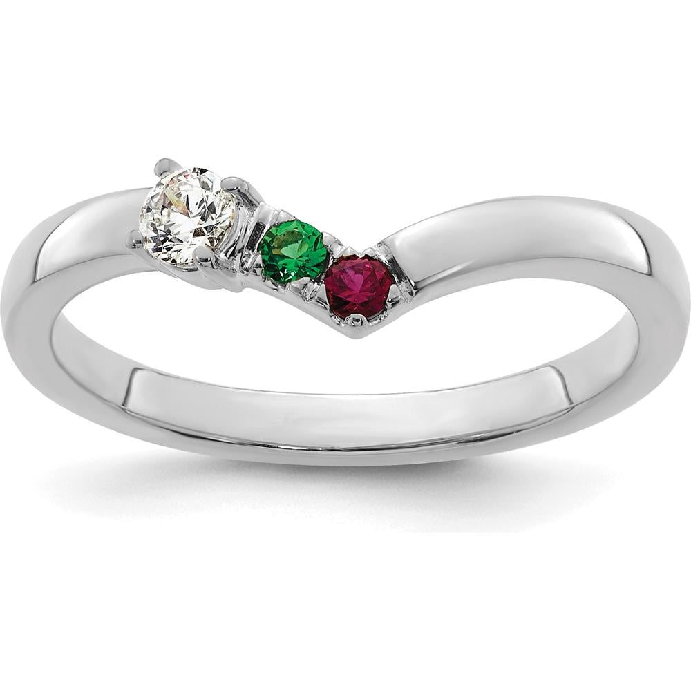 14K White Gold 3-Stone Birthstone and Diamond Ring Semi-Mount with Prong Set Round Diamonds and Emerald, Ruby - 0.50 Carat Total Gemstone Weight by Oro Pregiato