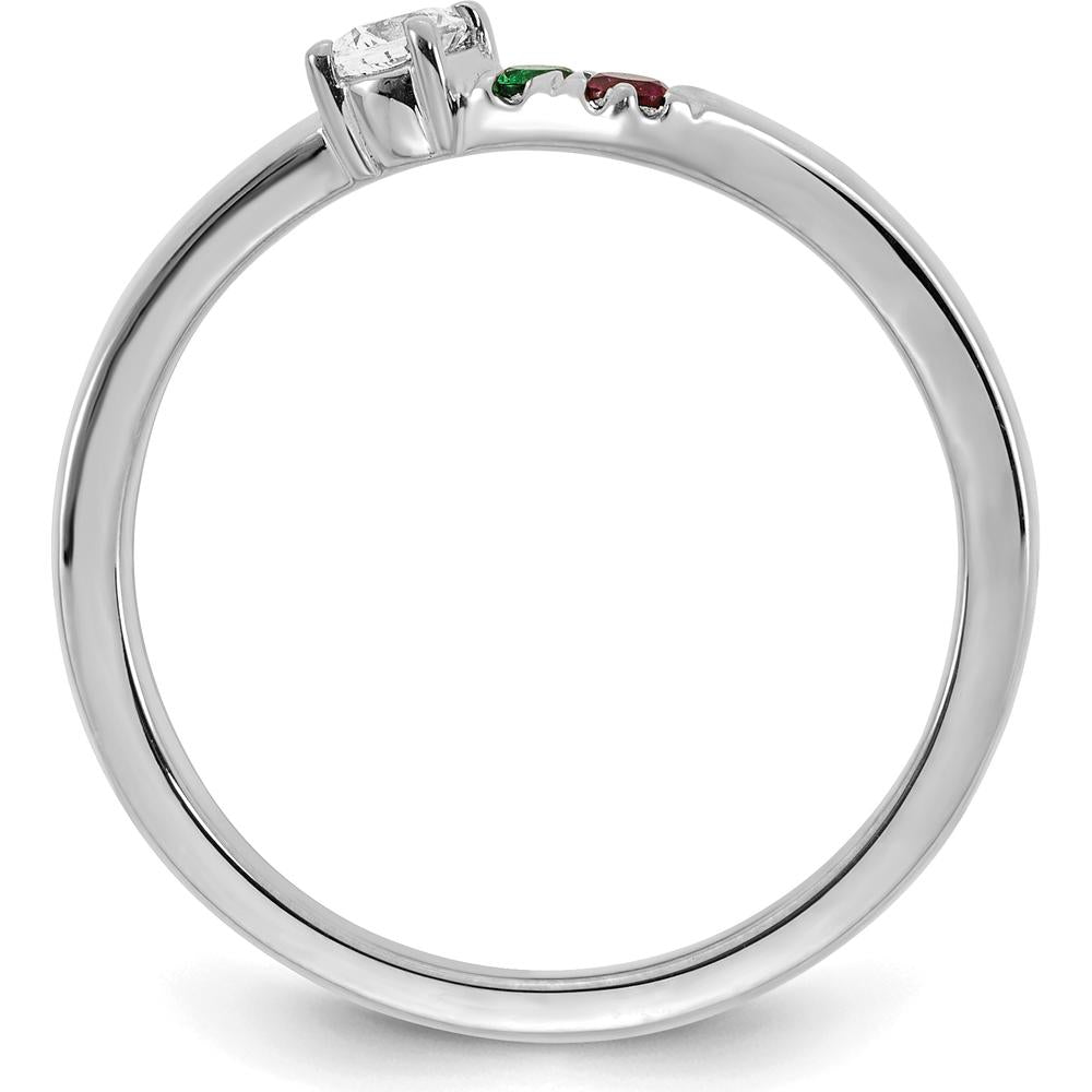 14K White Gold 3-Stone Birthstone and Diamond Ring Semi-Mount with Prong Set Round Diamonds and Emerald, Ruby - 0.50 Carat Total Gemstone Weight by Oro Pregiato