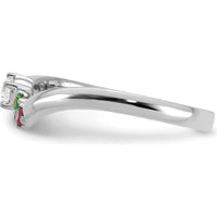 14K White Gold 3-Stone Birthstone and Diamond Ring Semi-Mount with Prong Set Round Diamonds and Emerald, Ruby - 0.50 Carat Total Gemstone Weight by Oro Pregiato