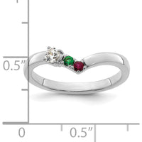 14K White Gold 3-Stone Birthstone and Diamond Ring Semi-Mount with Prong Set Round Diamonds and Emerald, Ruby - 0.50 Carat Total Gemstone Weight by Oro Pregiato
