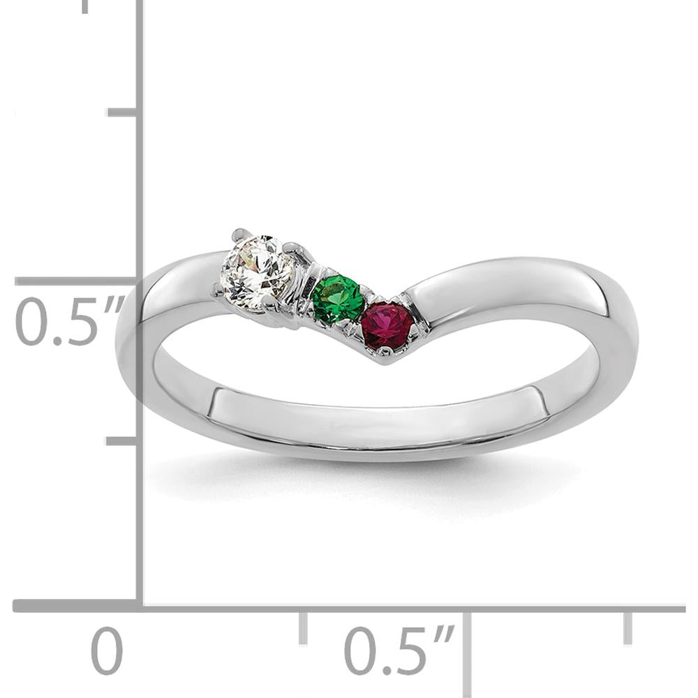 14K White Gold 3-Stone Birthstone and Diamond Ring Semi-Mount with Prong Set Round Diamonds and Emerald, Ruby - 0.50 Carat Total Gemstone Weight by Oro Pregiato