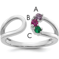 14K White Gold 3-Stone Birthstone Wrap Mother's Ring with Ruby, Emerald, and Amethyst by Oro Pregiato