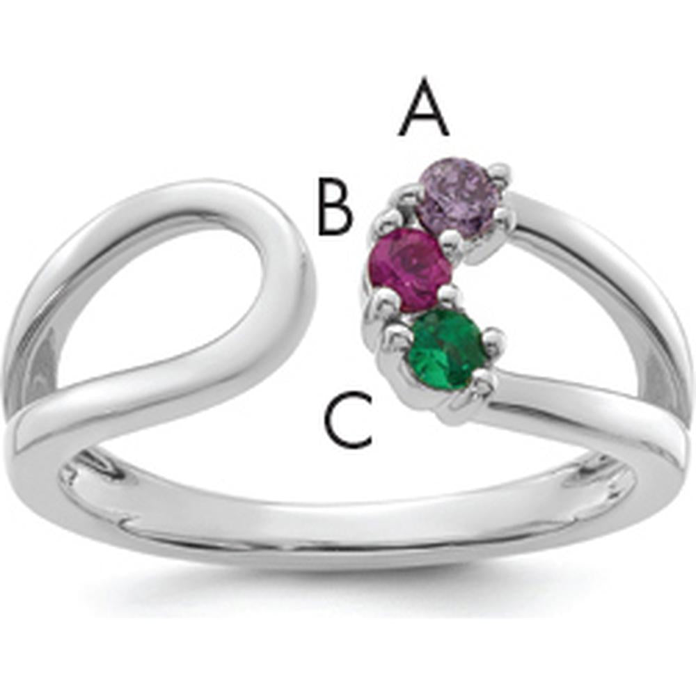 14K White Gold 3-Stone Birthstone Wrap Mother's Ring with Ruby, Emerald, and Amethyst by Oro Pregiato