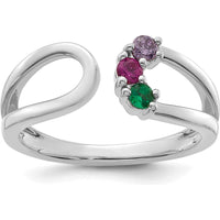14K White Gold 3-Stone Birthstone Wrap Mother's Ring with Ruby, Emerald, and Amethyst by Oro Pregiato