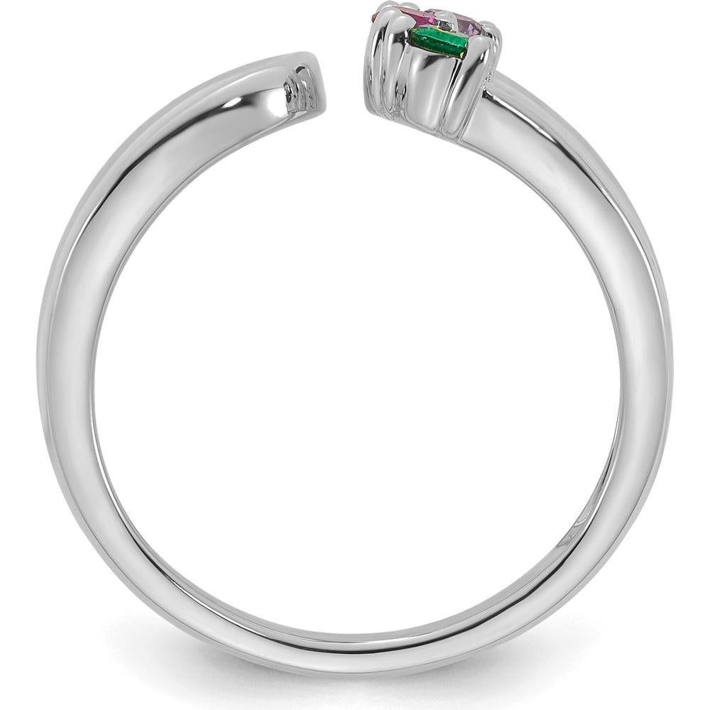 14K White Gold 3-Stone Birthstone Wrap Mother's Ring with Ruby, Emerald, and Amethyst by Oro Pregiato