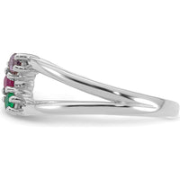 14K White Gold 3-Stone Birthstone Wrap Mother's Ring with Ruby, Emerald, and Amethyst by Oro Pregiato