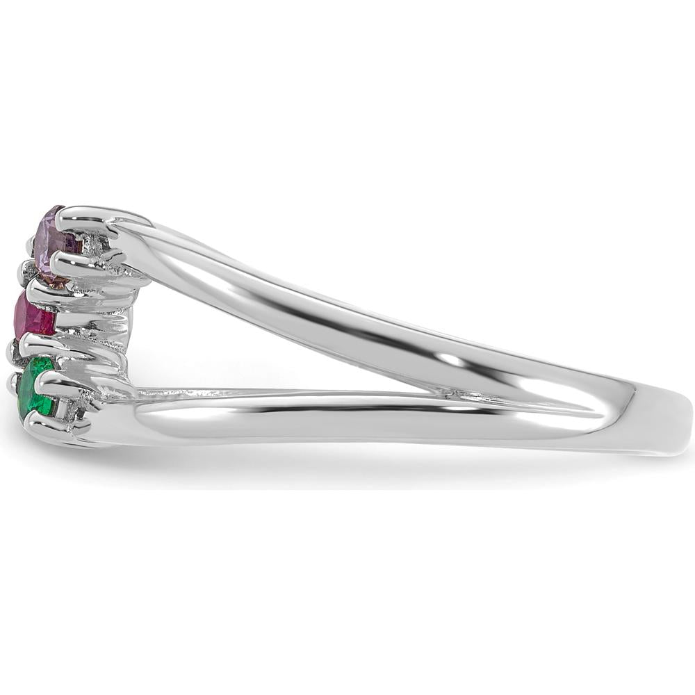 14K White Gold 3-Stone Birthstone Wrap Mother's Ring with Ruby, Emerald, and Amethyst by Oro Pregiato