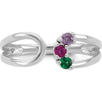 14K White Gold 3-Stone Birthstone Wrap Mother's Ring with Ruby, Emerald, and Amethyst by Oro Pregiato