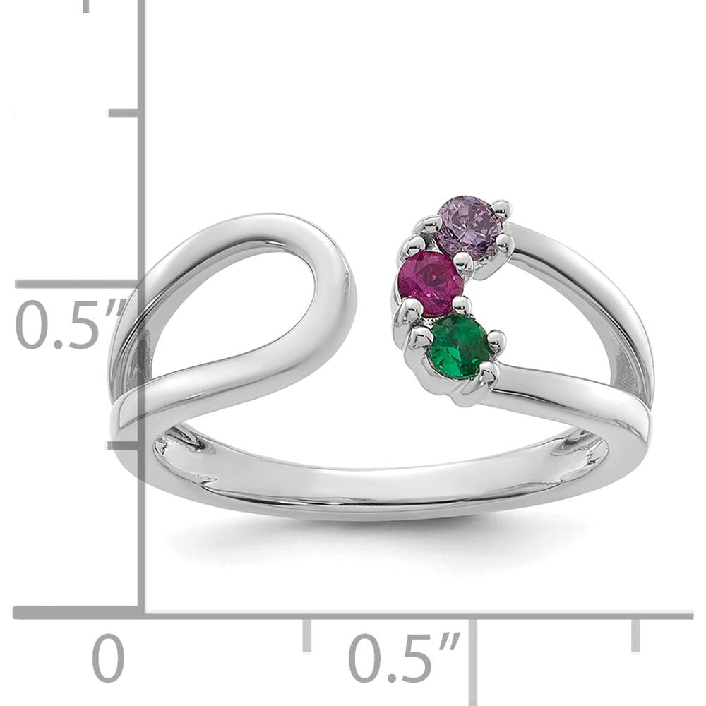 14K White Gold 3-Stone Birthstone Wrap Mother's Ring with Ruby, Emerald, and Amethyst by Oro Pregiato
