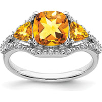 14K White Gold 3-Stone Citrine and Diamond Ring with Cushion and Trillion Cut Gems - 1.814 Carat Total Gemstone Weight by 0