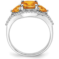 14K White Gold 3-Stone Citrine and Diamond Ring with Cushion and Trillion Cut Gems - 1.814 Carat Total Gemstone Weight by 0