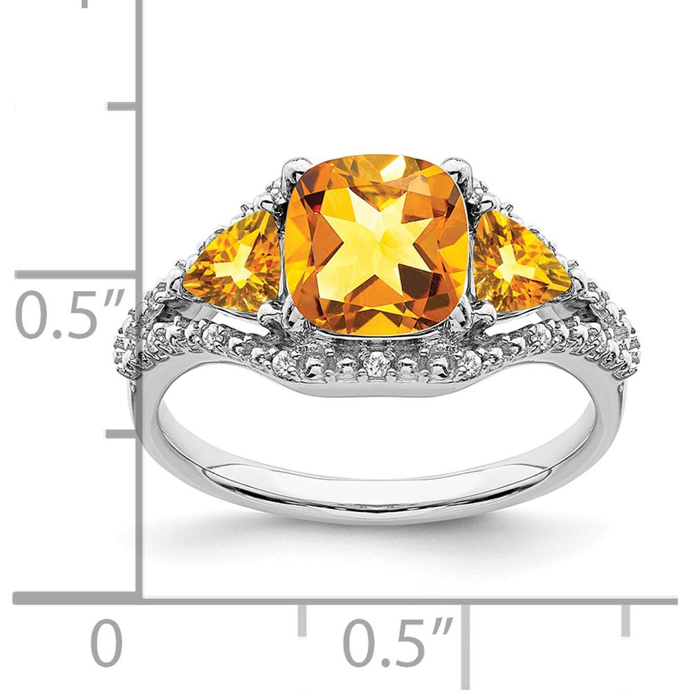 14K White Gold 3-Stone Citrine and Diamond Ring with Cushion and Trillion Cut Gems - 1.814 Carat Total Gemstone Weight by 0