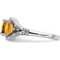 14K White Gold 3-Stone Citrine and Diamond Ring with Cushion and Trillion Cut Gems - 1.814 Carat Total Gemstone Weight by 0